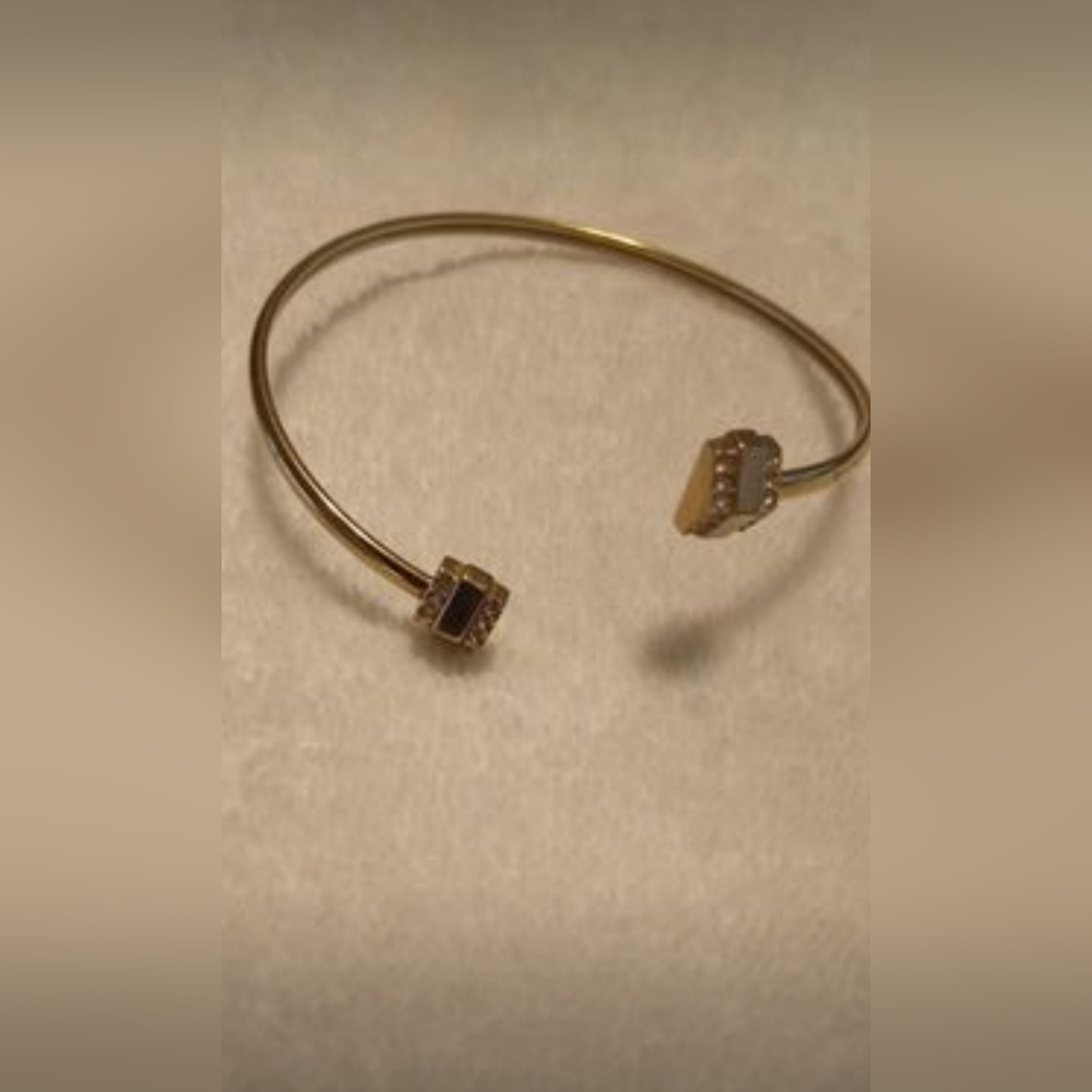 Women's Fossil Gold Tone Pave Rhinestone Double Ended Square Open Cuff Bracelet